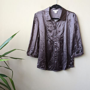 Sundance Gray Silk Satin Button Down Blouse